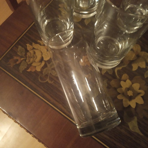 Water glasses used, set of seven tall