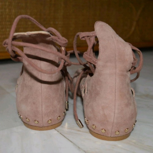 Zara suede-leather ballet lace-up flats new, dusty mauve pink, size 38