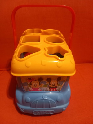 Baby Clementoni Disney Mickey bus toy used with 9 colorful blocks