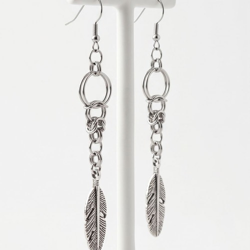Byzantine Chain Leaf Earrings stainless steel new, silver color