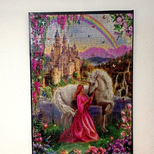 Framed Fairy and Unicorn artwork like new, 35x50cm with framed puzzle