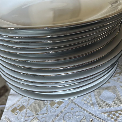 Candia porcelain dinnerware set used, 12 plates and assorted pieces