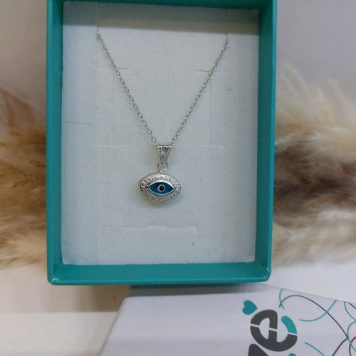 Silver necklace with evil eye new