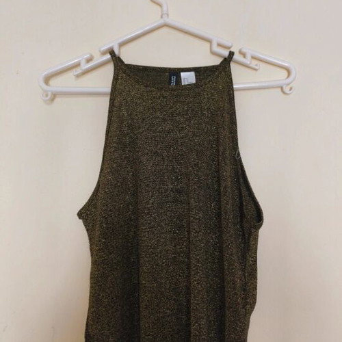 Divided women's sleeveless halter top green with iridescent gold new