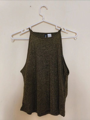 Divided women's sleeveless halter top green with iridescent gold new