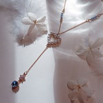 Fancy Y-shaped necklace with heart pearl charm and colorful rhinestones