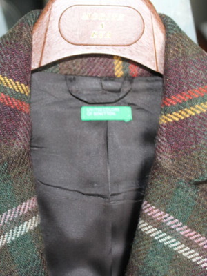 Benetton short jacket like new, brown with burgundy and yellow stripes