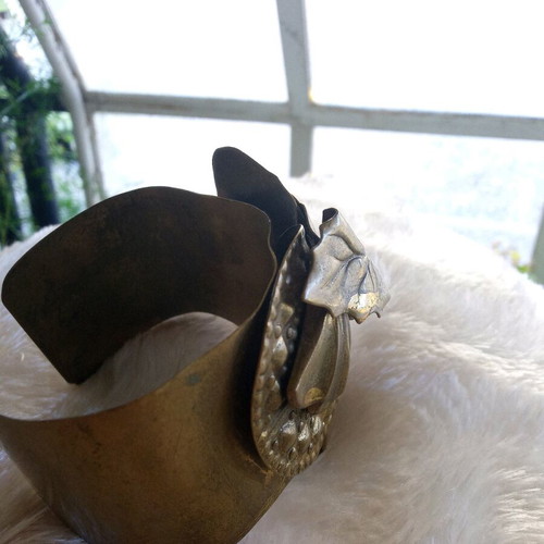 Vintage cuff bracelet handmade, like new, brass with floral designs
