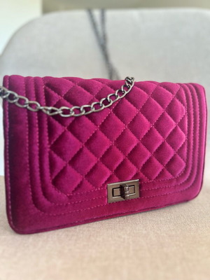 Migato velvet shoulder bag burgundy with silver and black chain new