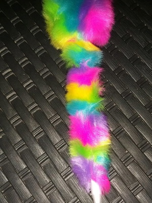 Pen with colorful fur unused, blue ink and cap