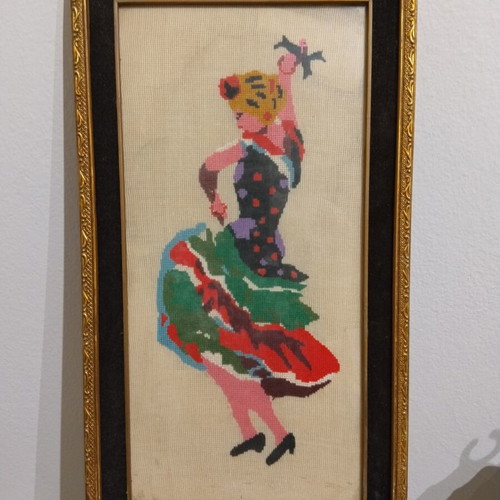Vintage embroidered flamenco dancer artwork, used