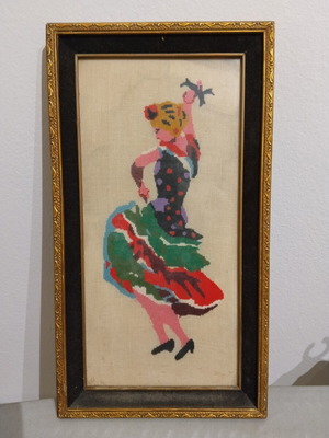 Vintage embroidered flamenco dancer artwork, used