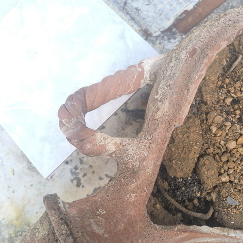 Decorative amphora or askos vase used, terracotta planter