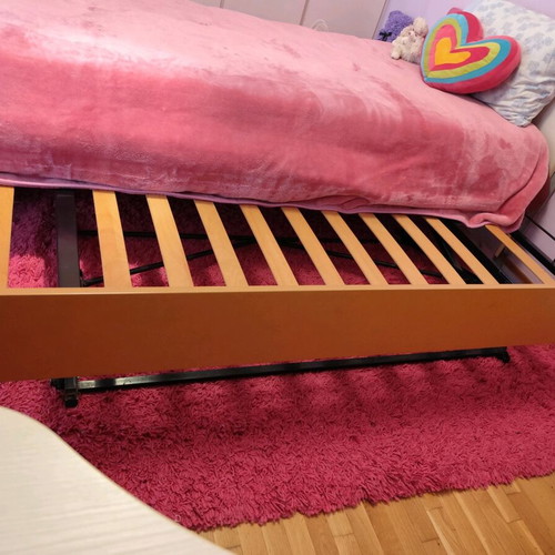 Single bed frame with folding mechanism to double bed