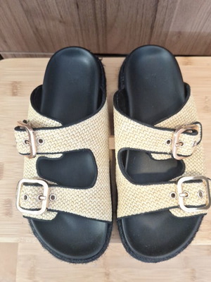 H&M sandals size 38 used, straw with gold details