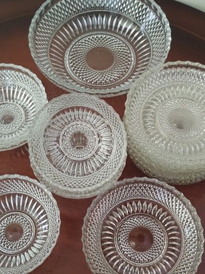 Vintage glass serving set, 22 pieces with embossed designs