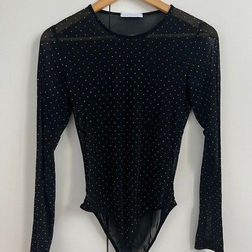 Mesh rhinestone bodysuit black, like new, one size