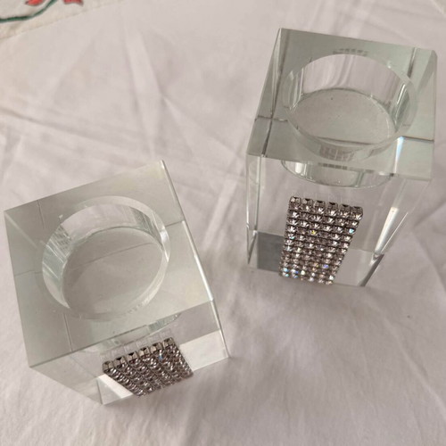 Set of two candle holders for tealights like new, heavy and shiny