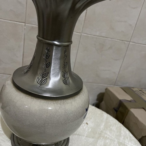 Vintage porcelain and pewter vase like new