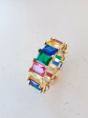 Ring gold with multicolored cubic zircon stones size 54 like new