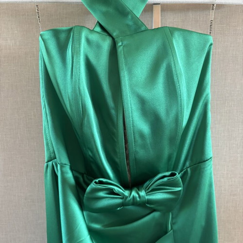 Satin green maxi dress, Small