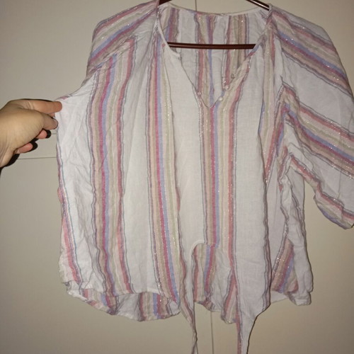 Linen blouse with silver details used, sizes M-XL, white multicolor