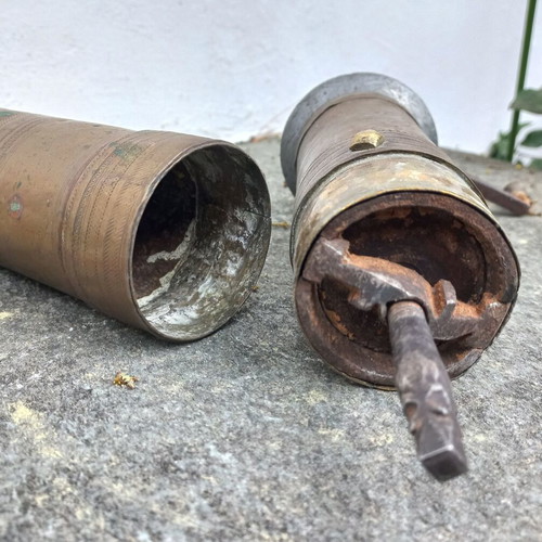 Old brass coffee-pepper grinder used
