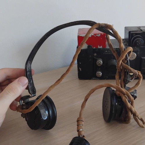 M35 and M40 relic helmets, M1 Greek postwar helmet, Bulgarian M36 helmet, MK4 Fullerphone with headphones
