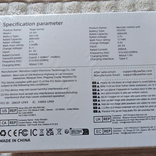 LP-K9 Wireless Page Turner for Kindle, Kobo and Tablets new