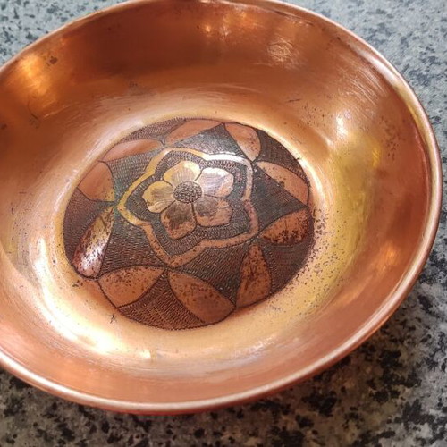 Brass decorative plates set with handmade carving used