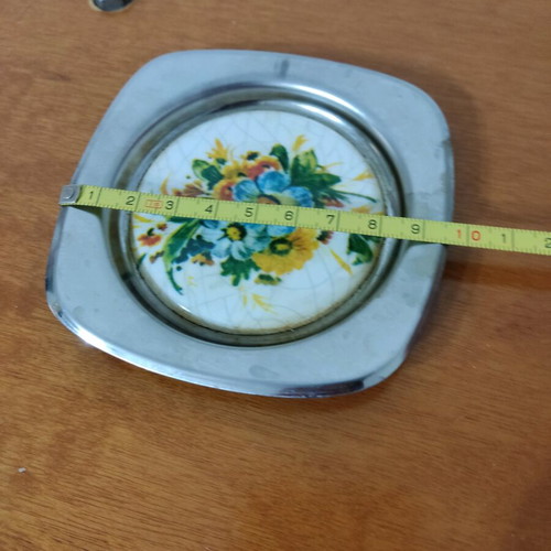 Vintage metal coasters with porcelain like new