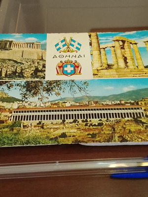 Vintage collectible postcard with Athens landmarks used