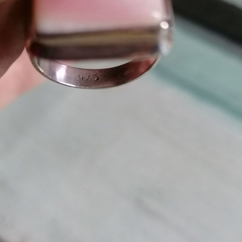 925 Silver Ring with Rectangular Pink Nephrite Stone New