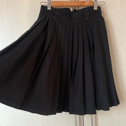 Wool pleated skirt black, high-waisted, used, XS