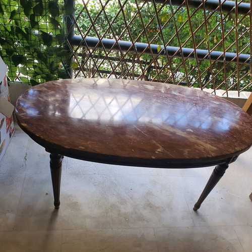 Vintage wooden table with marble top, 60-70s