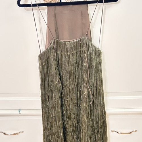 Dress dark green with fringes and sequins XS new by Zara