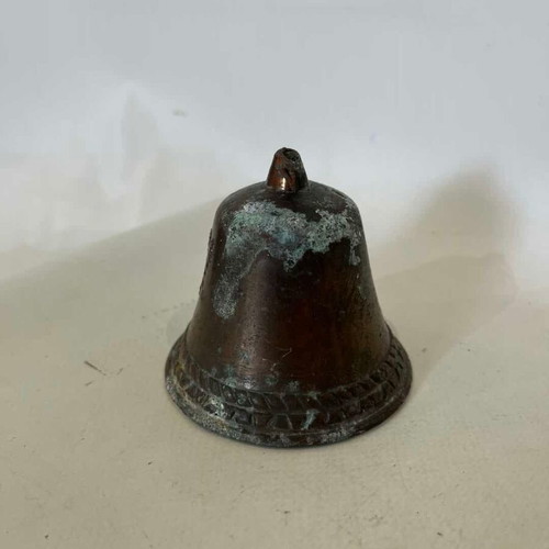Small old bronze bell with embossed design 7x7