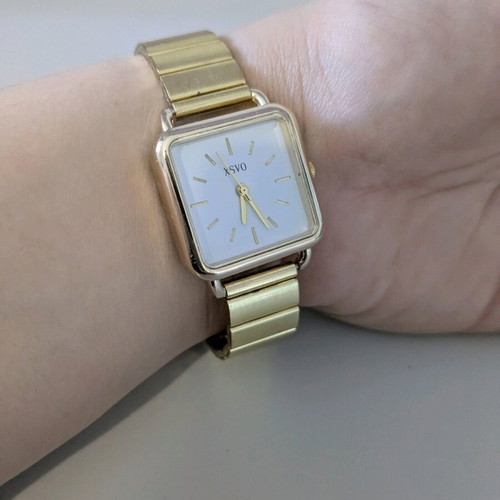 Square gold watch new with adjustable clip clasp