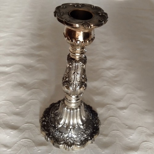 Silver-plated candlestick used, 18 cm height