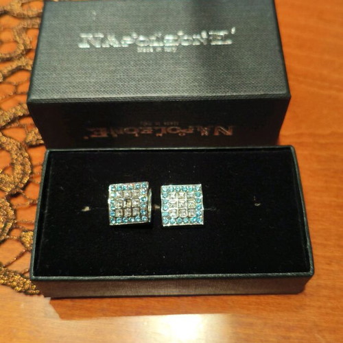 Napoleone men's cufflinks square shape with turquoise and white stones like new