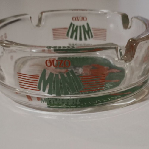 Glass promotional ashtray used with Ouzo EPOM - Ouzo Mini Mytilene
