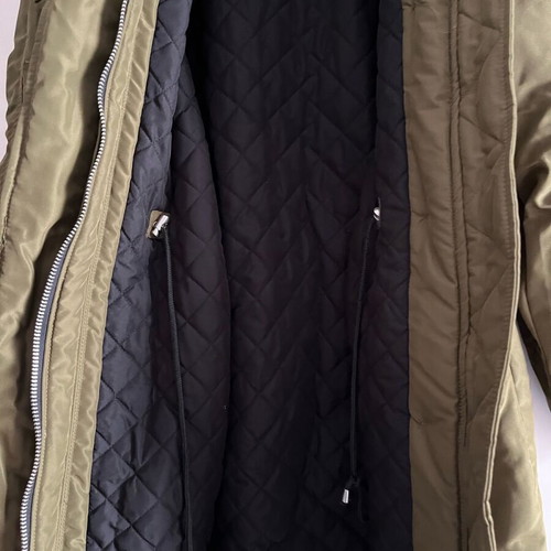 H&M khaki hooded parka jacket with fur and waist adjustment new, size S