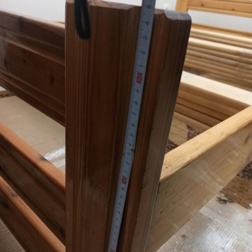 Wooden semi-double bed used with mattress and drawer