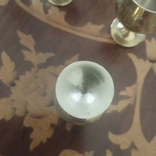 Vintage bronze liqueur glasses set of 6 used with intricate engraving