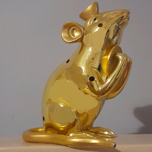 Gold mouse lighter with sound new, 12×8 cm