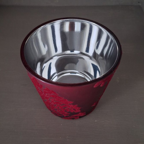Glass candlestick like new with embossed velvet and silver glazing