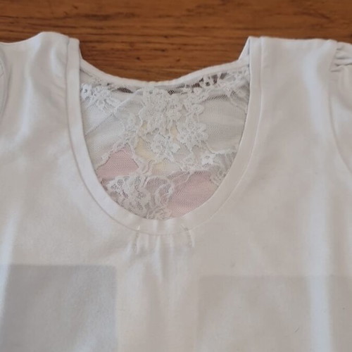 White Marasil blouse like new with short sleeves and lace back