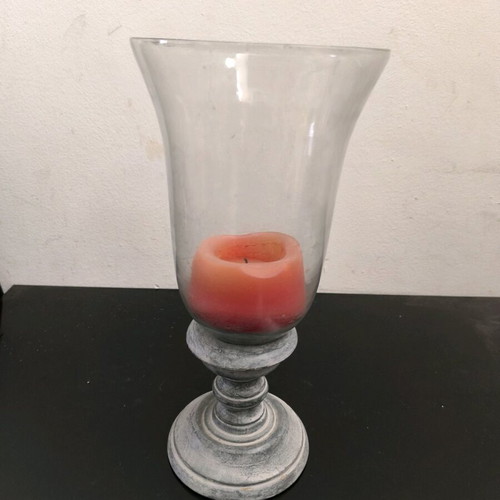 Candlestick used with wooden base and large glass cover