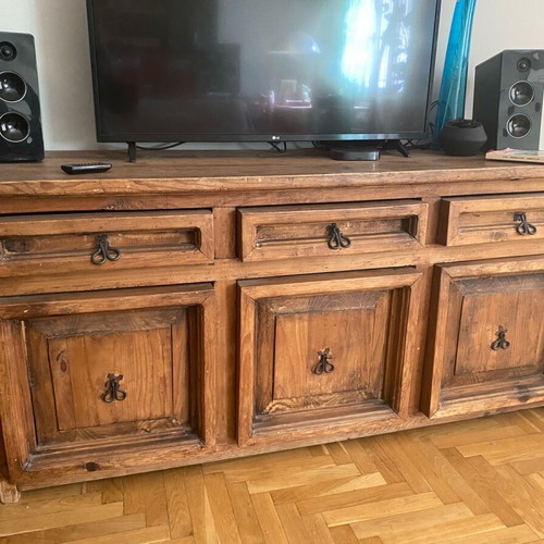 Wooden Mexican style furniture used with metal handles and 3 drawers