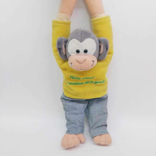 Vintage plush monkey used, German toy with pants and blouse